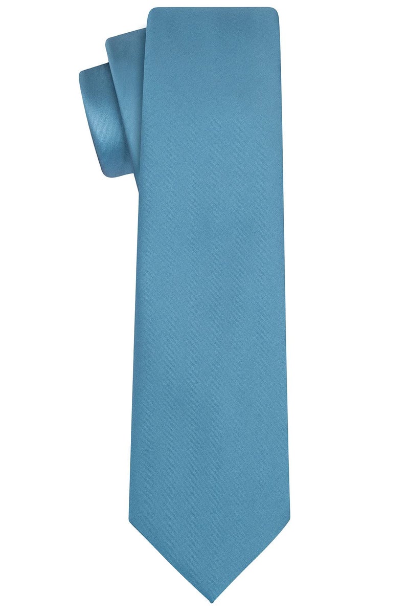KissTies Mens Dusty Blue Tie Solid Wedding Necktie + Gift Box - Image 2